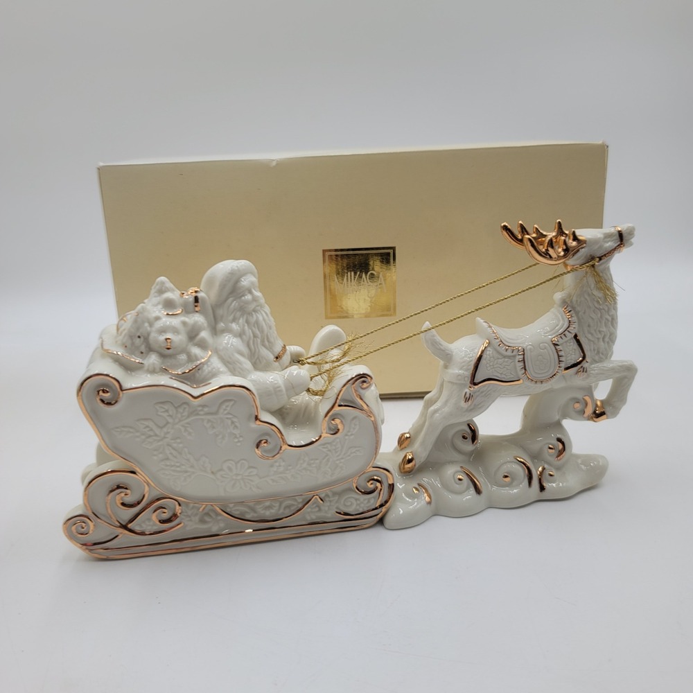 Mikasa Holiday Elegance Santa With Sleigh Fine Porcelain‎ Gold Trim FK001/900